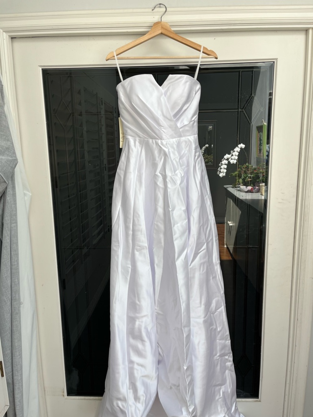 White Satin Strapless A-Line Gown